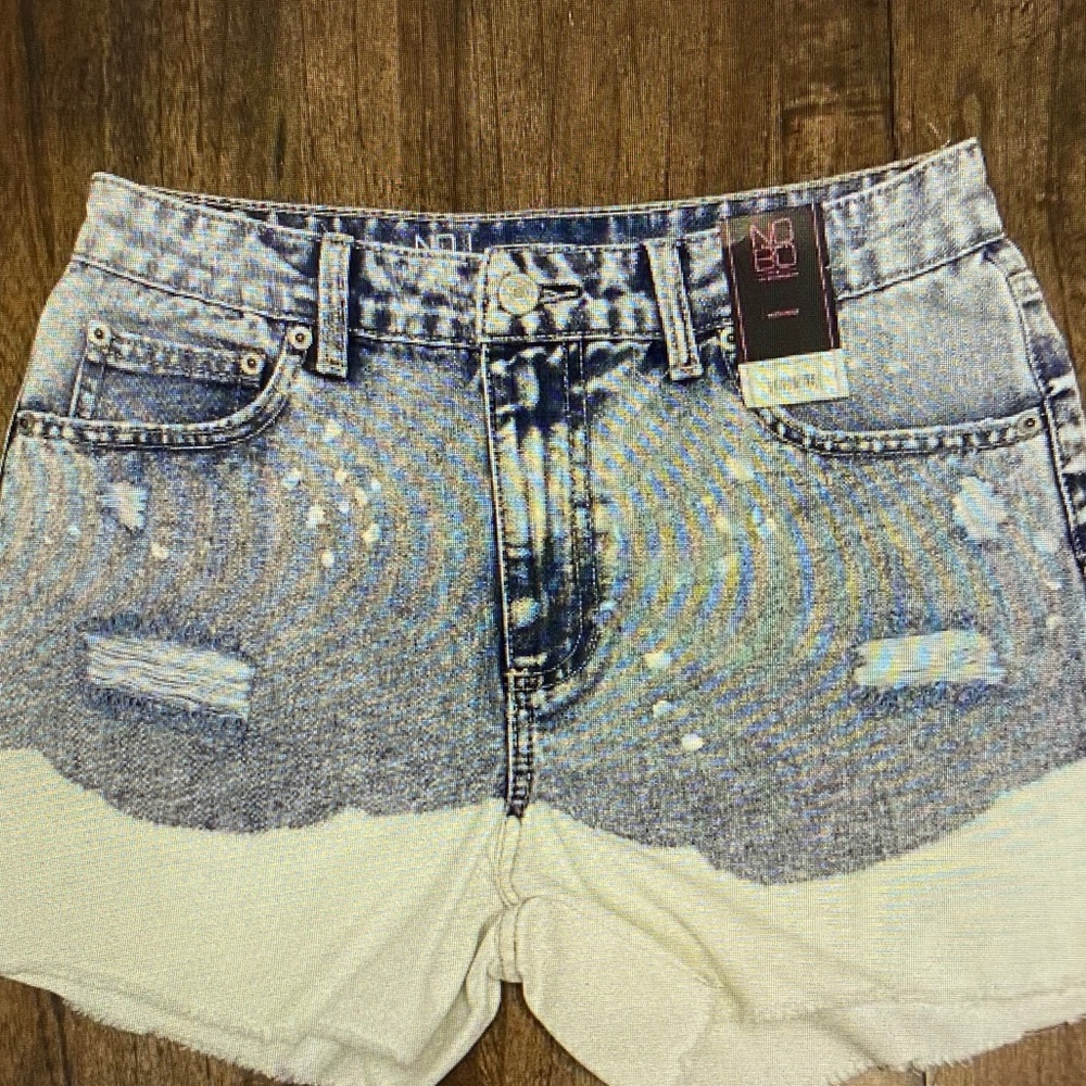 Aeropostale Two-Tone Distressed Denim Shorts - Blue & Cream